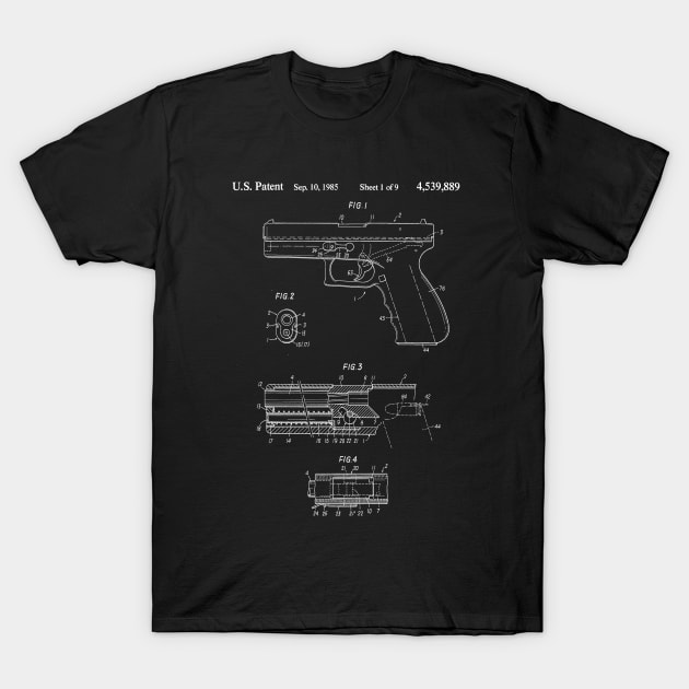 Glock Handgun Patent (white) T-Shirt by Big Term Designs